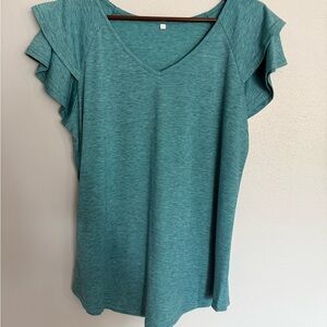 Chic Teal Ruffle Sleeve Top